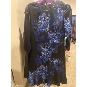 Banana Republic Navy Blue Floral Print 3/4 Sleeve Dress - Excellent Condition